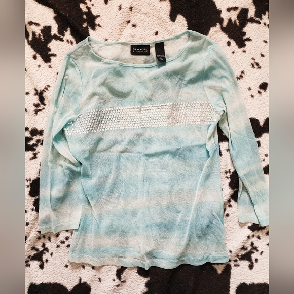 New York & Company Tops - "NEW YORK AND COMPANY" WOMEN'S Y2K SHEER BLOUSE - AQUAMARINE BLUE